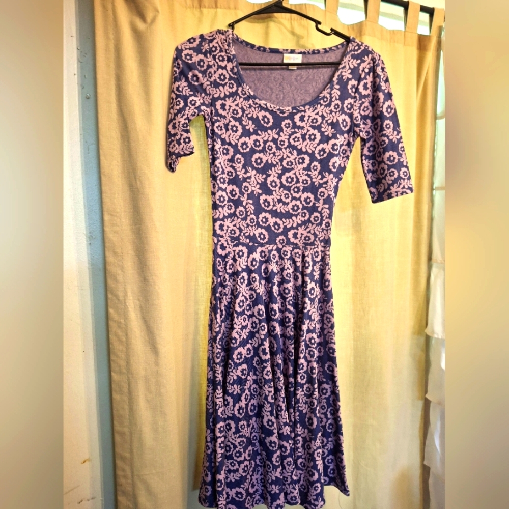 LuLaRoe Purple and Pink Floral Midi Dress Size XX-Small